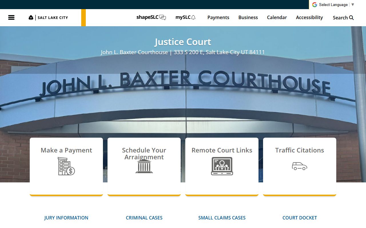 Salt Lake City Justice Court page for Recent Bookings case lookup