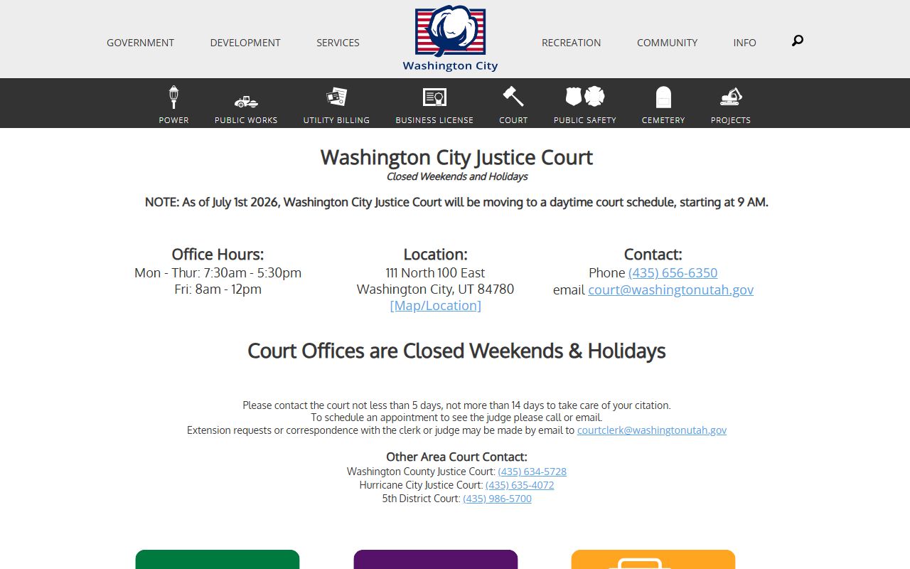 Washington City Justice Court office handling Washington recent bookings
