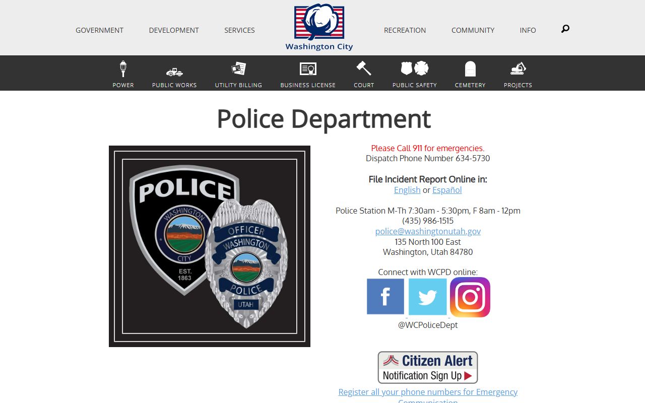 Washington City Police Department records office for Washington recent bookings