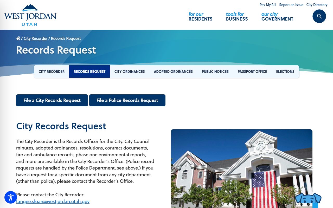 West Jordan City Records page for Recent Bookings GRAMA requests