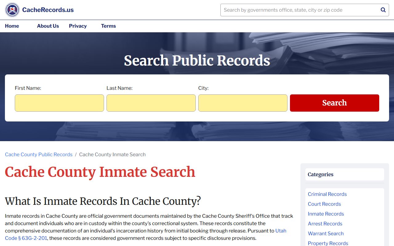 Cache County inmate search Recent Bookings tool