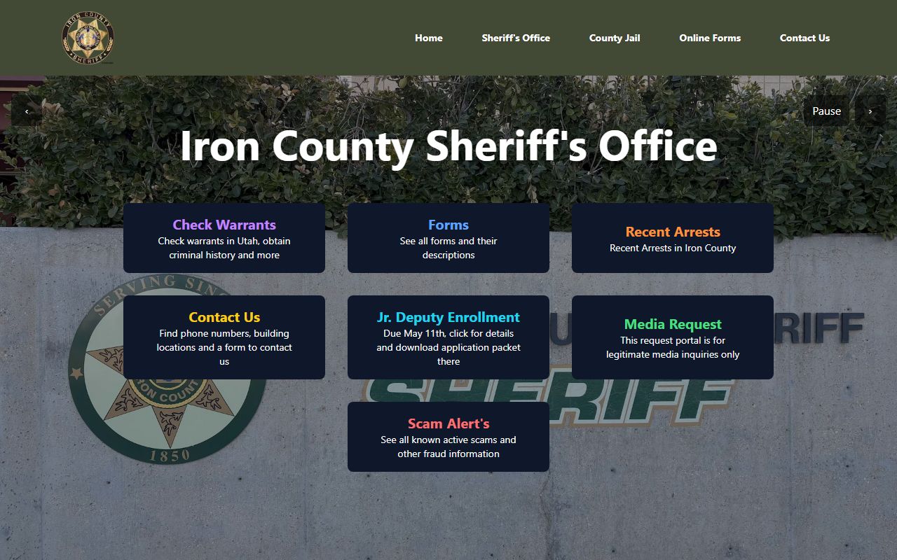 Iron County Sheriff Office site for recent bookings