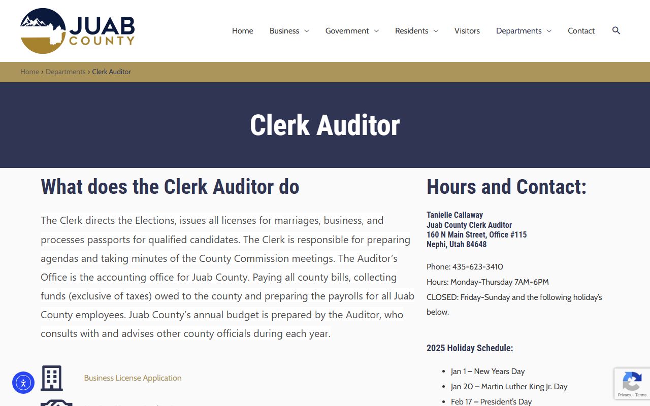 Juab County Clerk page with Juab County recent bookings context