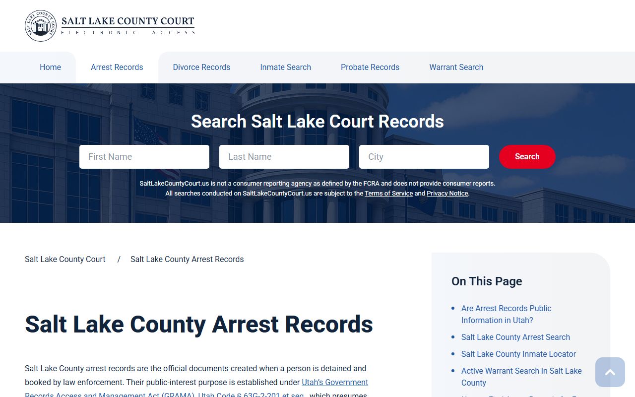 Salt Lake County arrest records Recent Bookings resource
