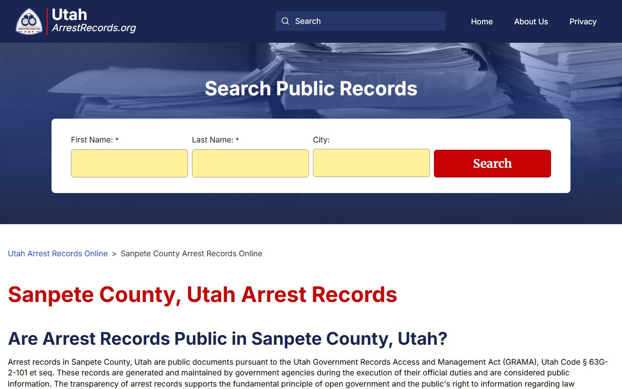 Sanpete County arrest records info for recent bookings