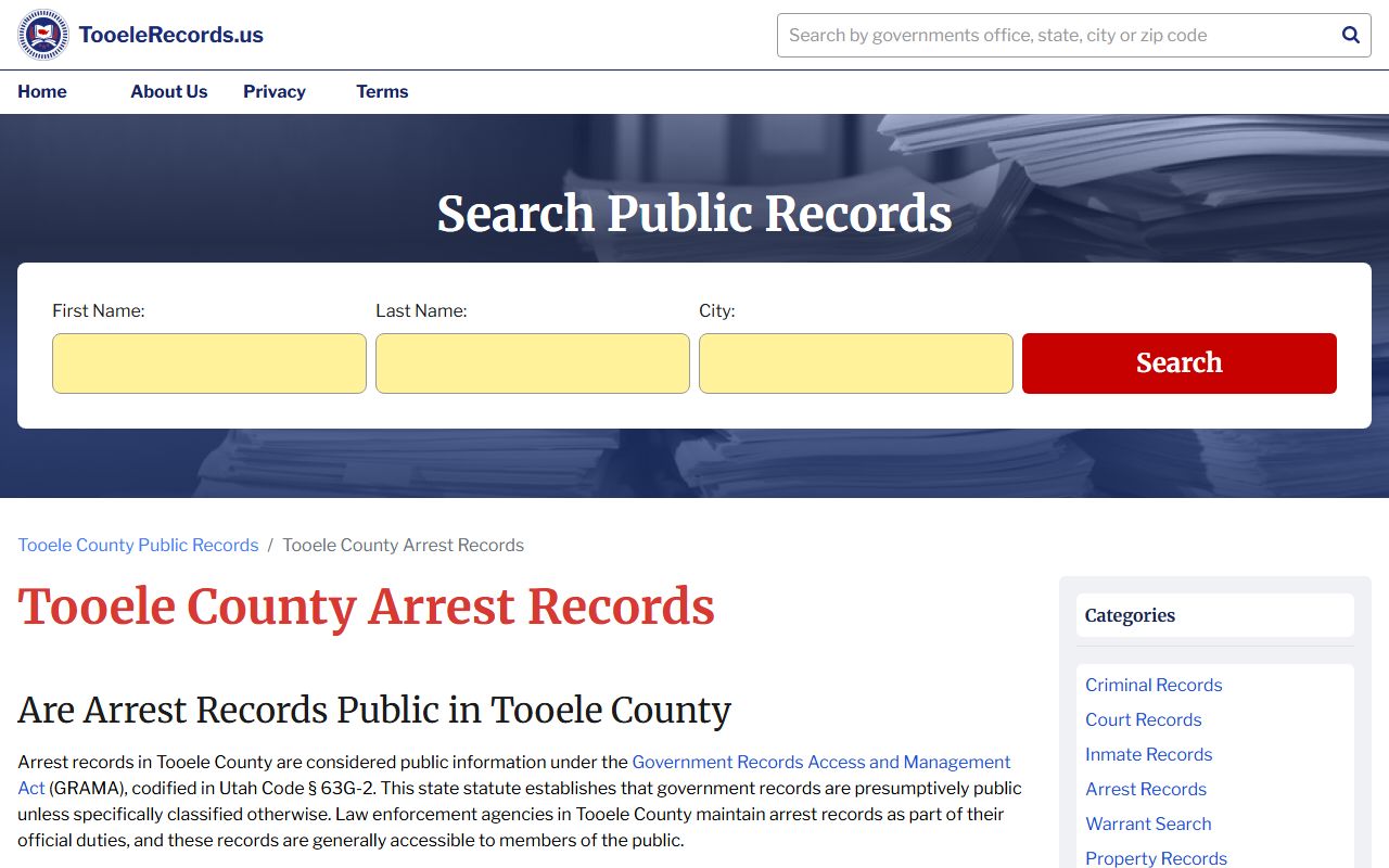 Tooele County arrest records guide for recent bookings