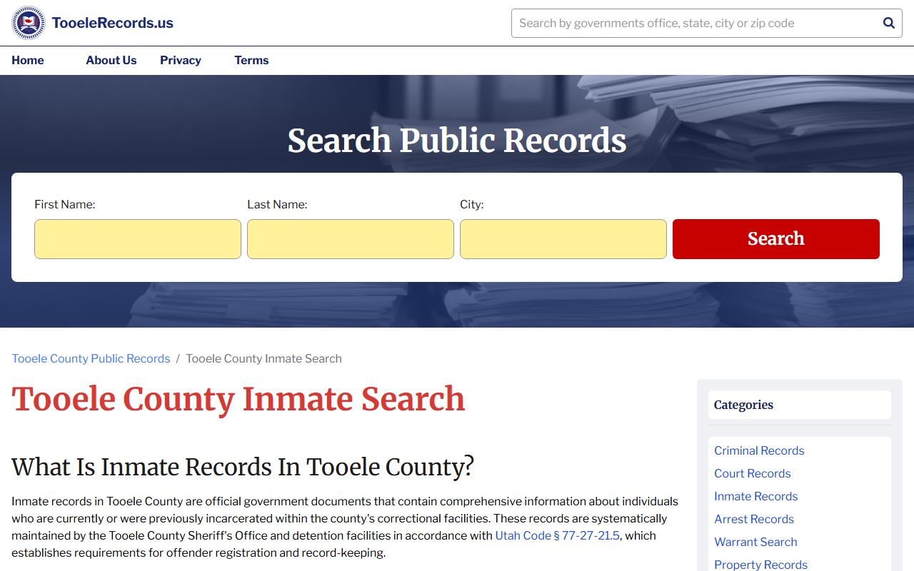 Tooele County inmate search for Tooele recent bookings