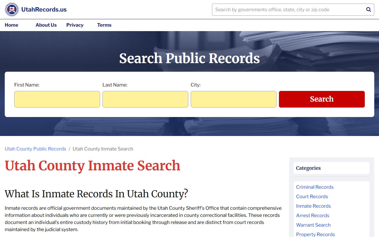 Utah County inmate records Recent Bookings lookup