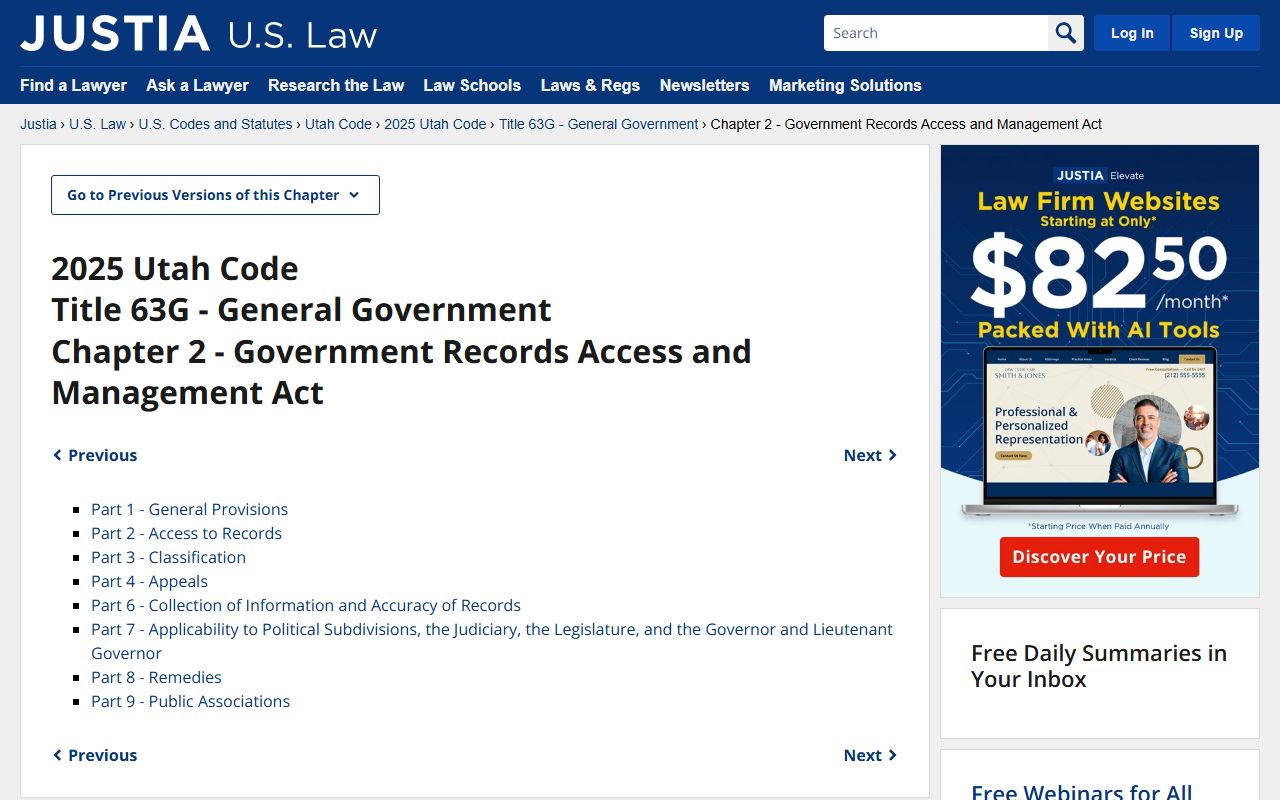 GRAMA Utah Recent Bookings government records access page
