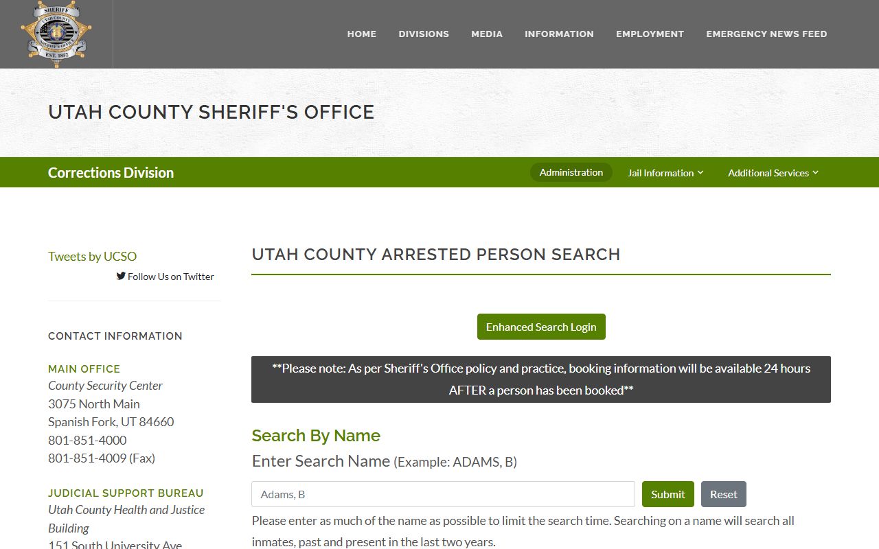 Utah County Sheriff Recent Bookings inmate search